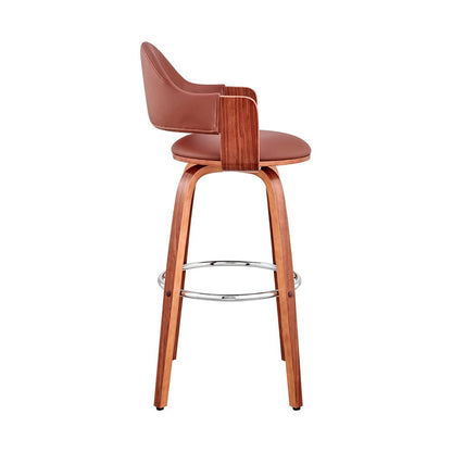 Armen Living - Daxton 30in Brown Faux Leather and Walnut Wood Bar Stool - LCDXBAWABR30 veiw 3