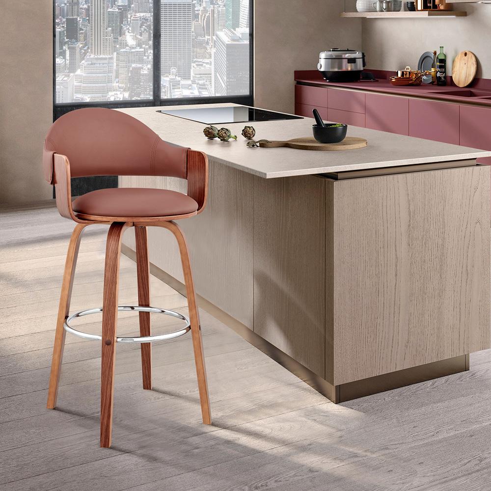 Armen Living - Daxton 30in Brown Faux Leather and Walnut Wood Bar Stool - LCDXBAWABR30 veiw 10