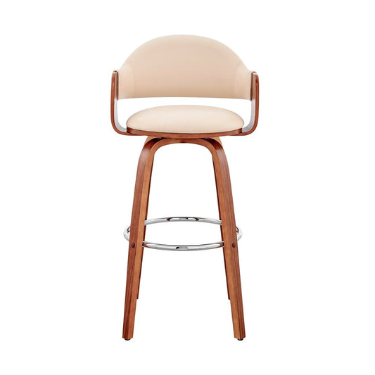 Armen Living - Daxton 30in Cream Faux Leather and Walnut Wood Bar Stool - LCDXBAWACR30 veiw 2