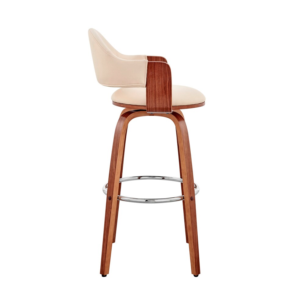 Armen Living - Daxton 30in Cream Faux Leather and Walnut Wood Bar Stool - LCDXBAWACR30 veiw 3