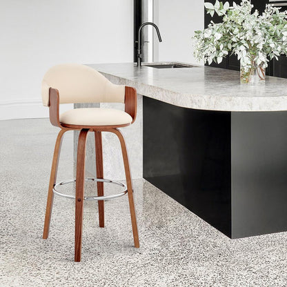 Armen Living - Daxton 30in Cream Faux Leather and Walnut Wood Bar Stool - LCDXBAWACR30 veiw 10