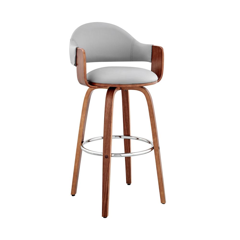 Armen Living - Daxton 30in Gray Faux Leather and Walnut Wood Bar Stool - LCDXBAWAGR30 veiw 1