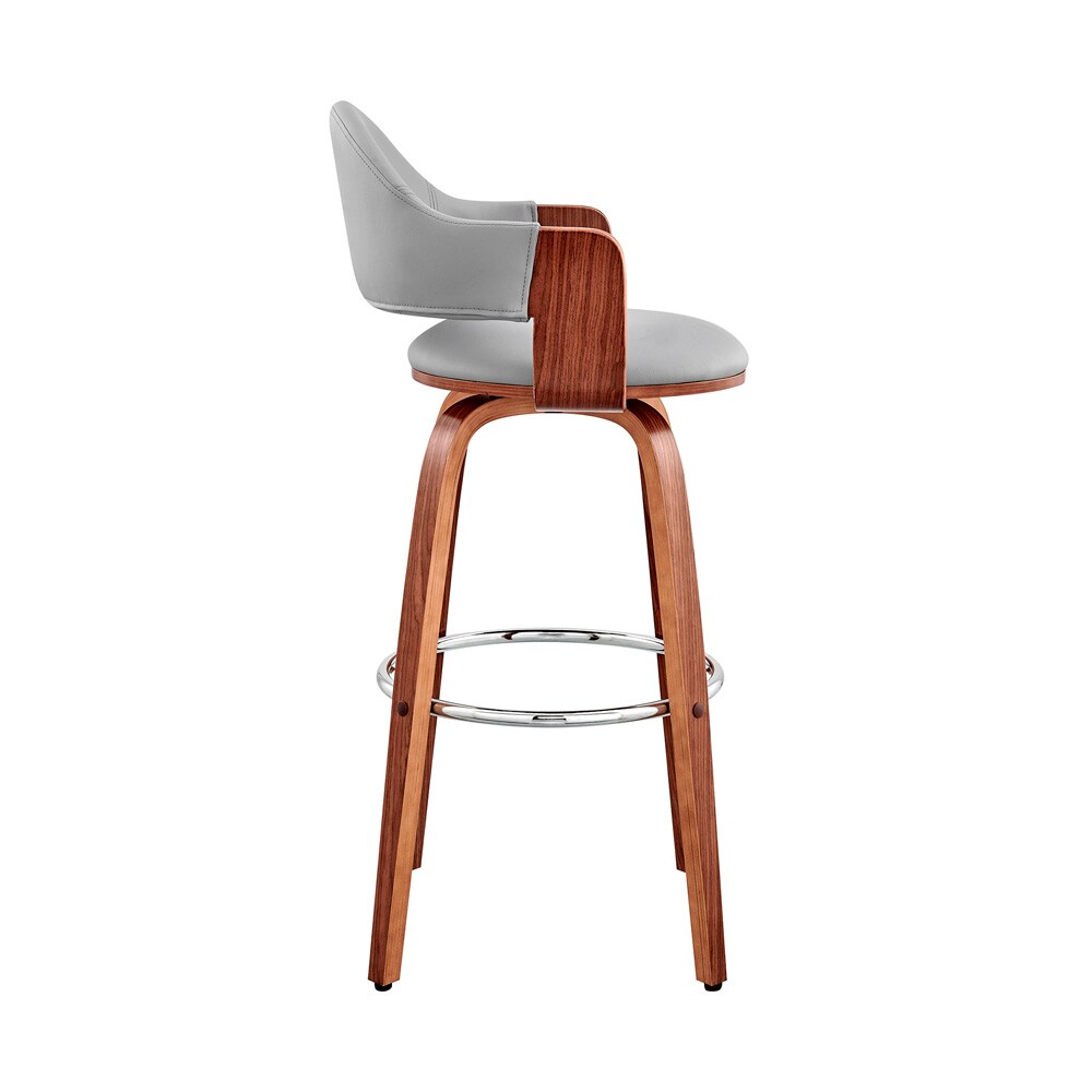 Armen Living - Daxton 30in Gray Faux Leather and Walnut Wood Bar Stool - LCDXBAWAGR30 veiw 3