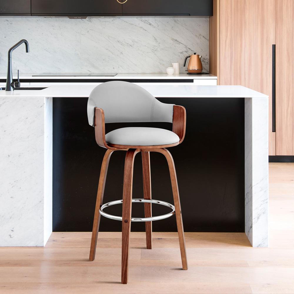 Armen Living - Daxton 30in Gray Faux Leather and Walnut Wood Bar Stool - LCDXBAWAGR30 veiw 10