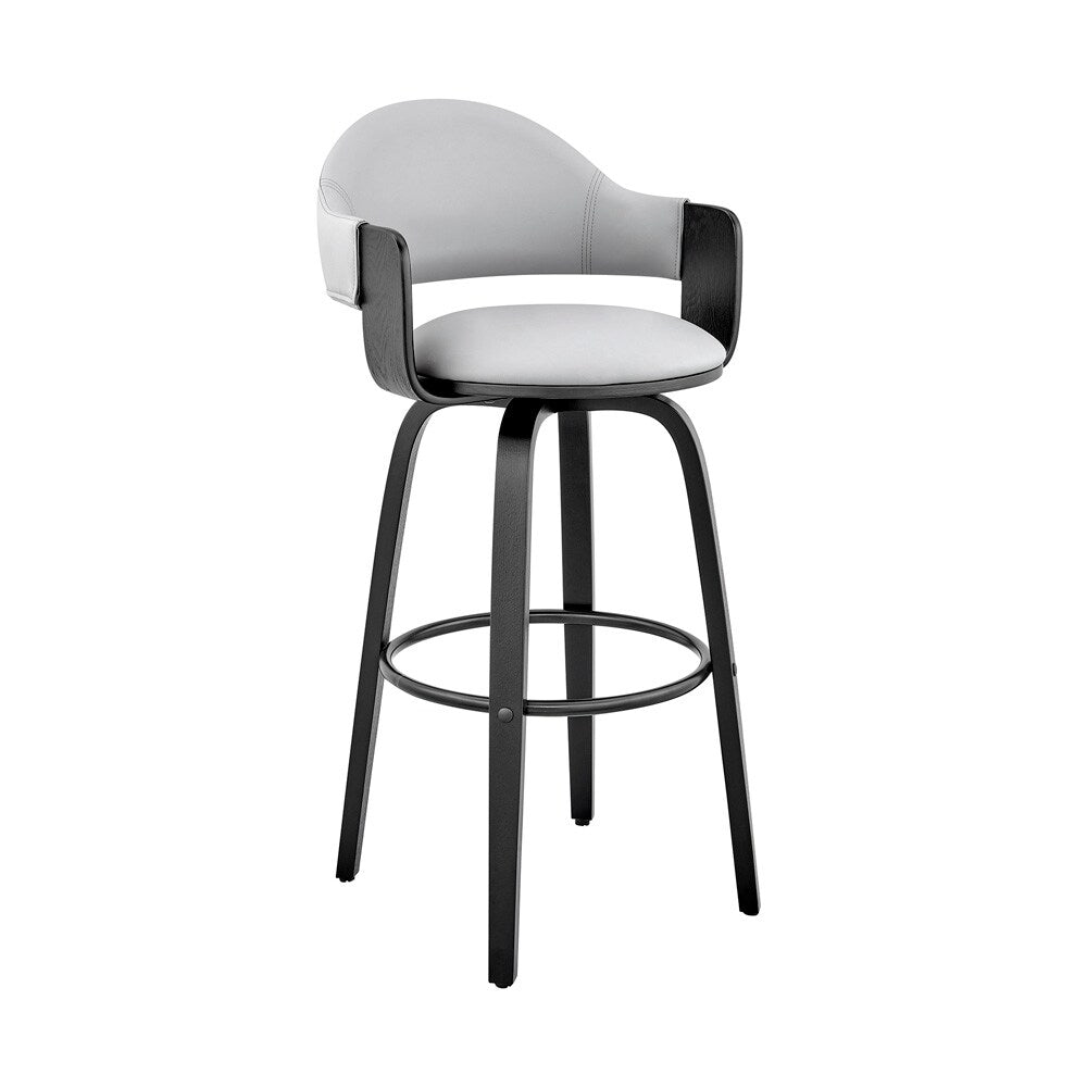 Armen Living - Daxton 30in Gray Faux Leather and Black Wood Bar Stool - LCDXBABLGR30 veiw 1