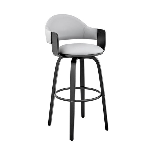 Armen Living - Daxton 30in Gray Faux Leather and Black Wood Bar Stool - LCDXBABLGR30 veiw 1