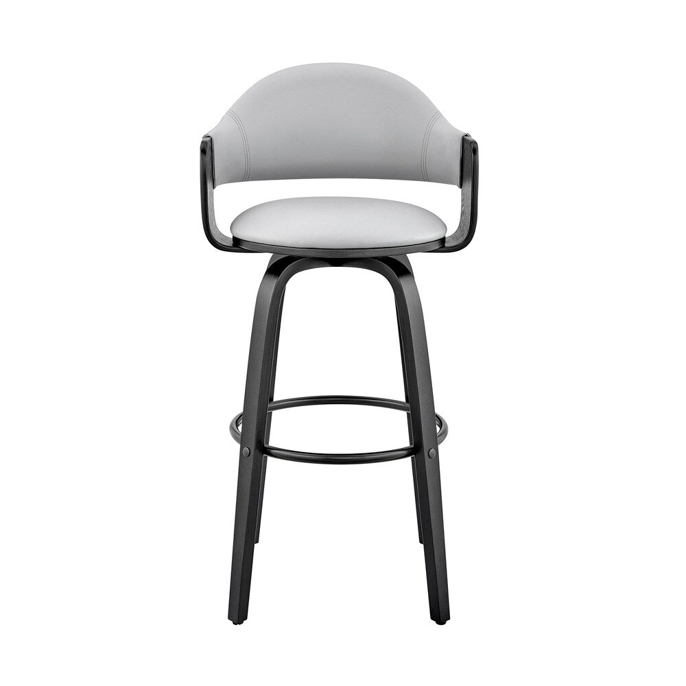 Armen Living - Daxton 30in Gray Faux Leather and Black Wood Bar Stool - LCDXBABLGR30 veiw 2