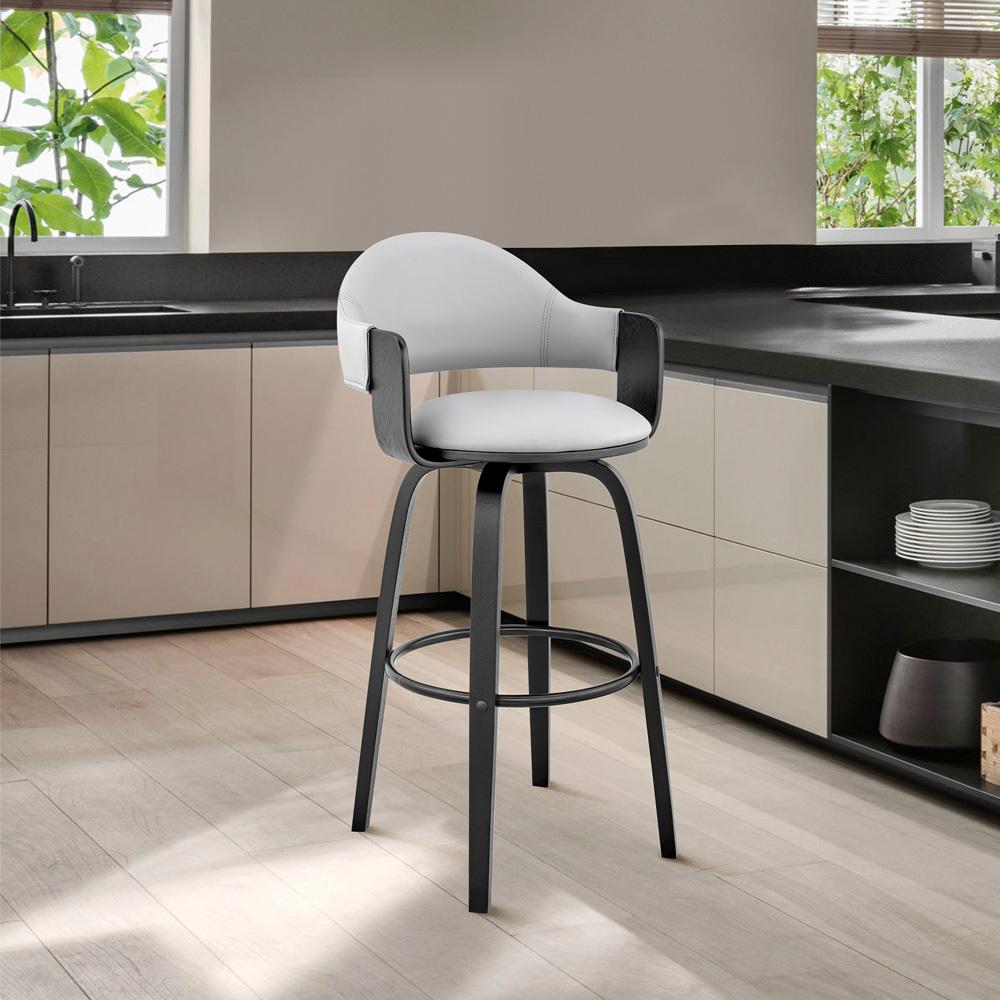 Armen Living - Daxton 30in Gray Faux Leather and Black Wood Bar Stool - LCDXBABLGR30 veiw 10
