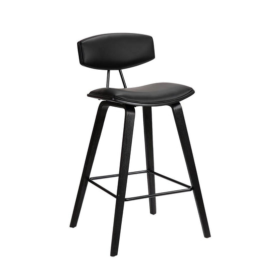 Armen Living - Fox 25.5in Counter Height Black Faux Leather and Black Wood Mid-Century Modern Bar Stool - LCFOBABLBL26 veiw 1