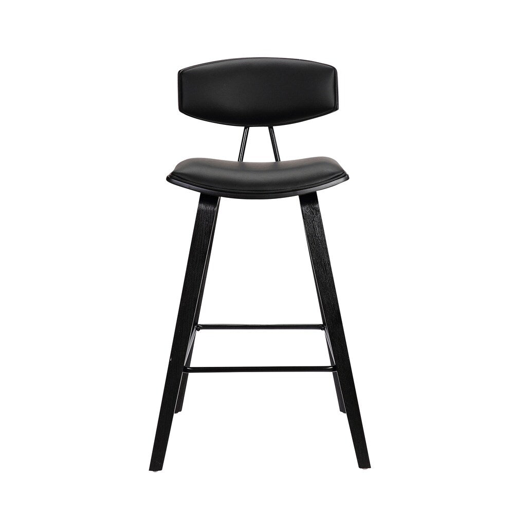 Armen Living - Fox 25.5in Counter Height Grey Faux Leather and Black Wood Mid-Century Modern Bar Stool - LCFOBABLGR26 veiw 2