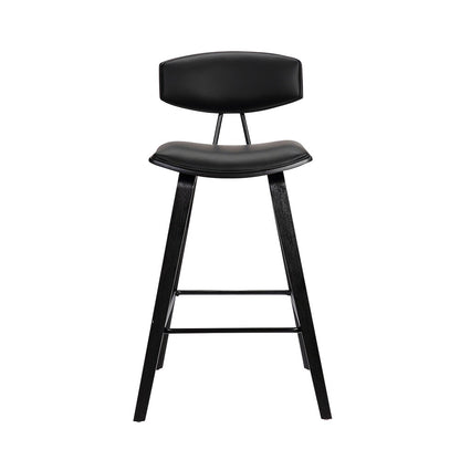 Armen Living - Fox 25.5in Counter Height Grey Faux Leather and Black Wood Mid-Century Modern Bar Stool - LCFOBABLGR26 veiw 2