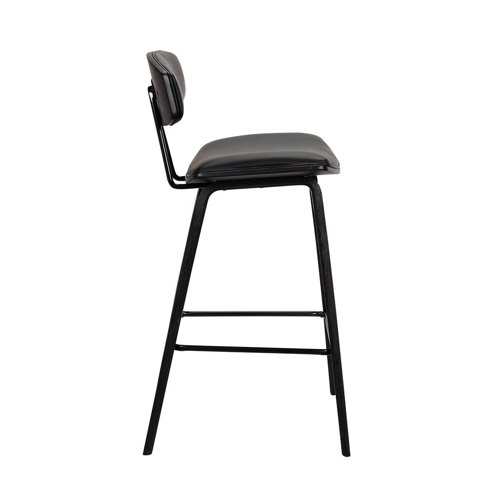 Armen Living - Fox 25.5in Counter Height Black Faux Leather and Black Wood Mid-Century Modern Bar Stool - LCFOBABLBL26 veiw 3