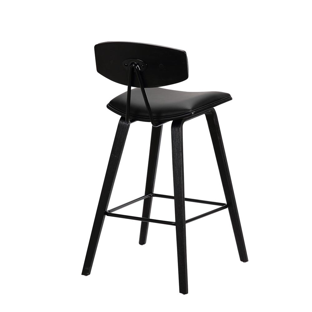 Armen Living - Fox 25.5in Counter Height Black Faux Leather and Black Wood Mid-Century Modern Bar Stool - LCFOBABLBL26 veiw 4