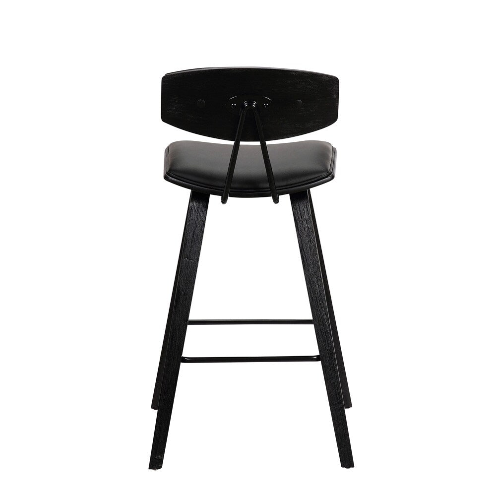 Armen Living - Fox 25.5in Counter Height Grey Faux Leather and Black Wood Mid-Century Modern Bar Stool - LCFOBABLGR26 veiw 5