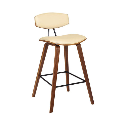 Armen Living - Fox 25.5in Counter Height Cream Faux Leather and Walnut Wood Mid-Century Modern Bar Stool - LCFOBAWACR26 veiw 1