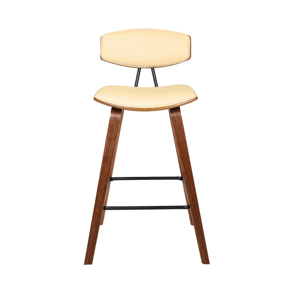 Armen Living - Fox 25.5in Counter Height Cream Faux Leather and Walnut Wood Mid-Century Modern Bar Stool - LCFOBAWACR26 veiw 2
