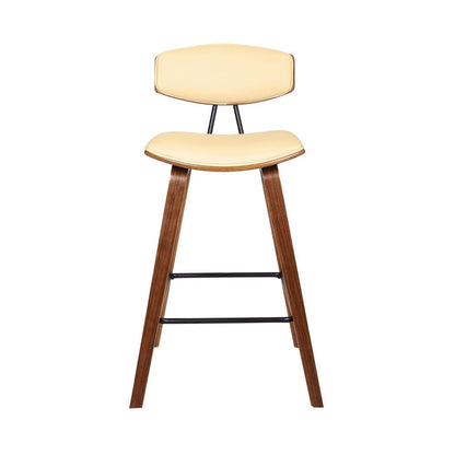 Armen Living - Fox 25.5in Counter Height Cream Faux Leather and Walnut Wood Mid-Century Modern Bar Stool - LCFOBAWACR26 veiw 2