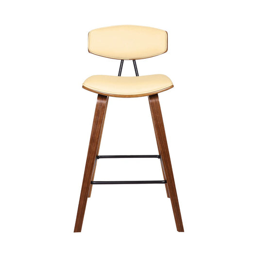 Armen Living - Fox 25.5in Counter Height Cream Faux Leather and Walnut Wood Mid-Century Modern Bar Stool - LCFOBAWACR26 veiw 2