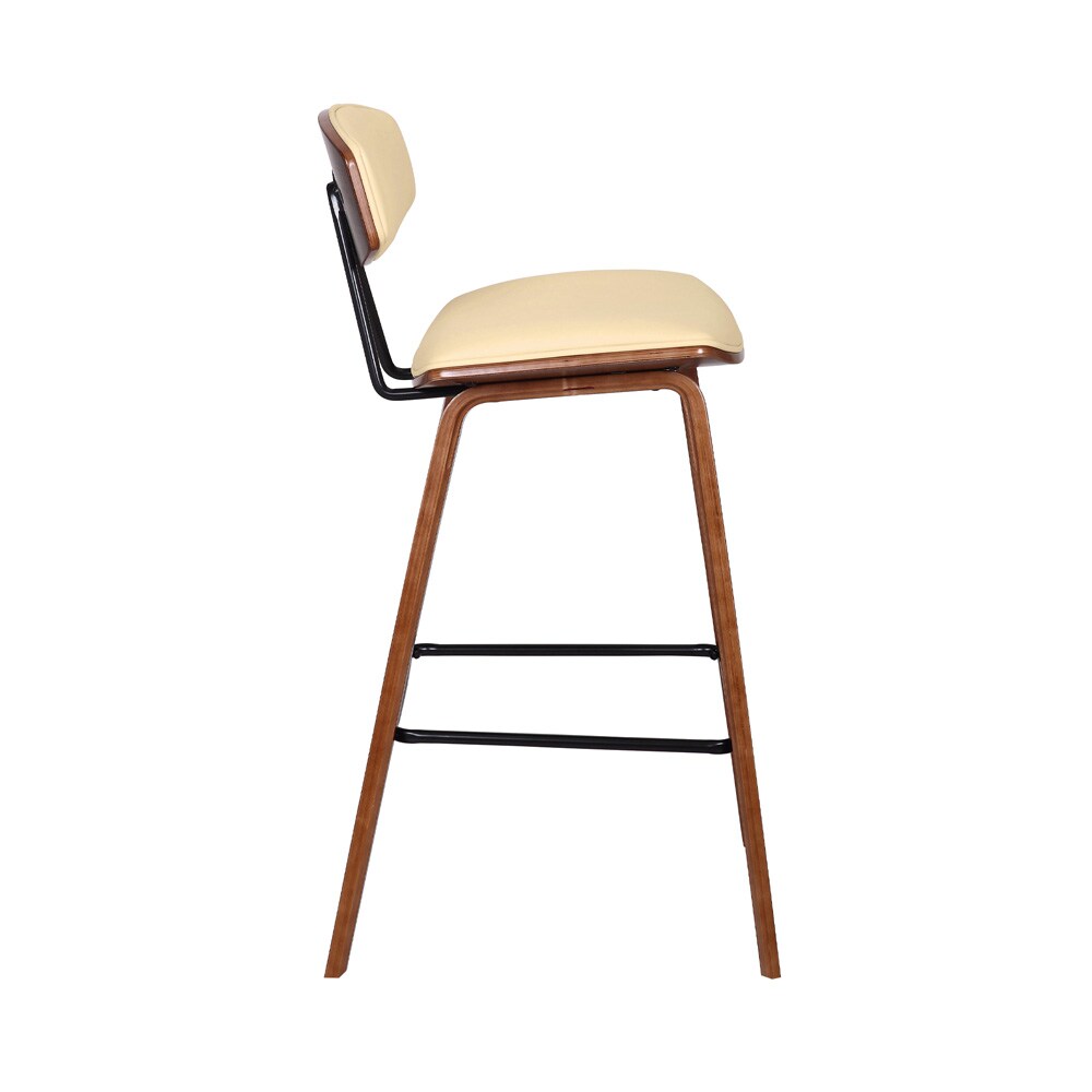 Armen Living - Fox 25.5in Counter Height Cream Faux Leather and Walnut Wood Mid-Century Modern Bar Stool - LCFOBAWACR26 veiw 3