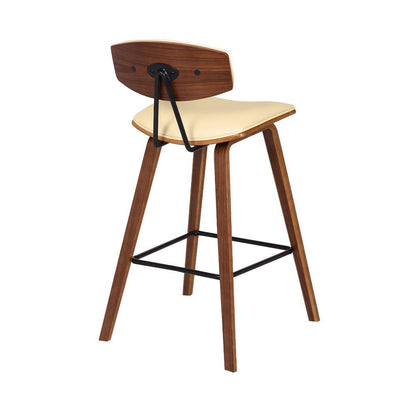 Armen Living - Fox 25.5in Counter Height Cream Faux Leather and Walnut Wood Mid-Century Modern Bar Stool - LCFOBAWACR26 veiw 4