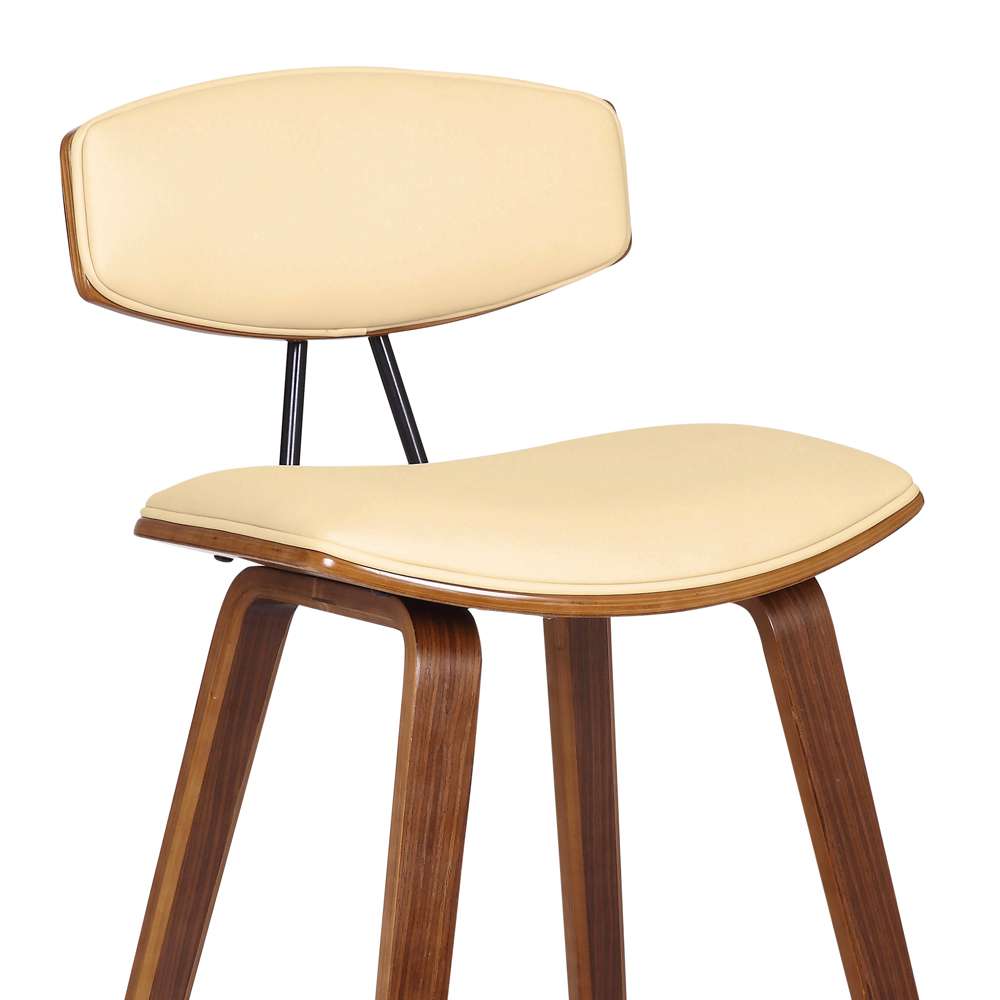 Armen Living - Fox 25.5in Counter Height Cream Faux Leather and Walnut Wood Mid-Century Modern Bar Stool - LCFOBAWACR26 veiw 6