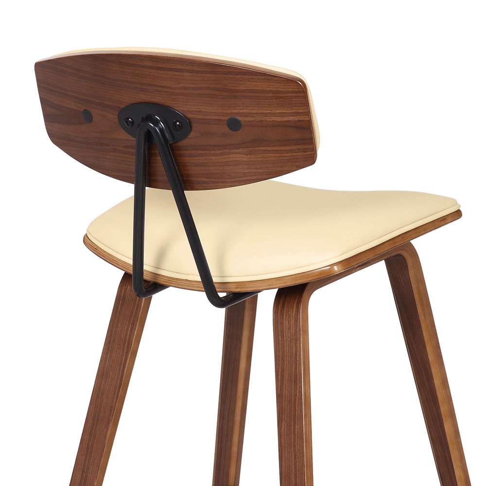 Armen Living - Fox 25.5in Counter Height Cream Faux Leather and Walnut Wood Mid-Century Modern Bar Stool - LCFOBAWACR26 veiw 8
