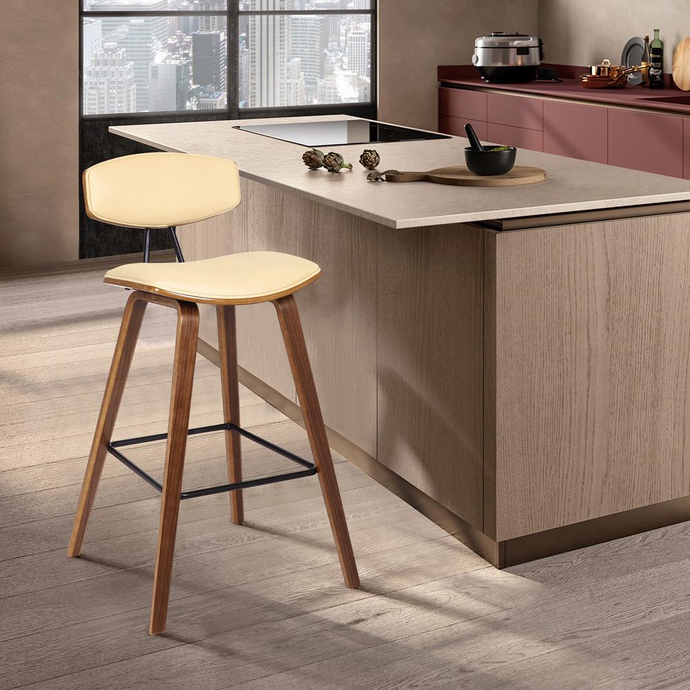 Armen Living - Fox 25.5in Counter Height Cream Faux Leather and Walnut Wood Mid-Century Modern Bar Stool - LCFOBAWACR26 veiw 10