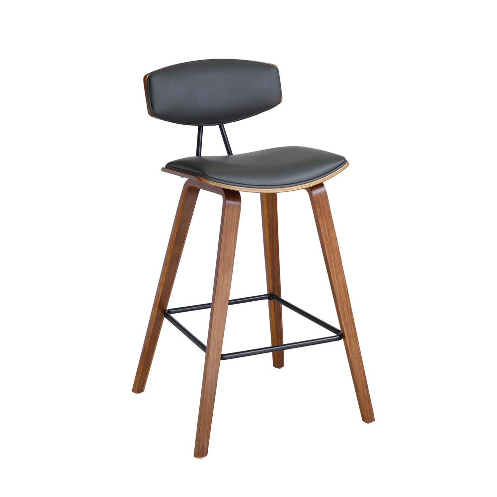 Armen Living - Fox 25.5in Counter Height Grey Faux Leather and Walnut Wood Mid-Century Modern Bar Stool - LCFOBAWAGR26 veiw 1