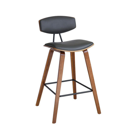 Armen Living - Fox 25.5in Counter Height Grey Faux Leather and Walnut Wood Mid-Century Modern Bar Stool - LCFOBAWAGR26 veiw 1
