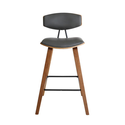 Armen Living - Fox 25.5in Counter Height Grey Faux Leather and Walnut Wood Mid-Century Modern Bar Stool - LCFOBAWAGR26 veiw 2