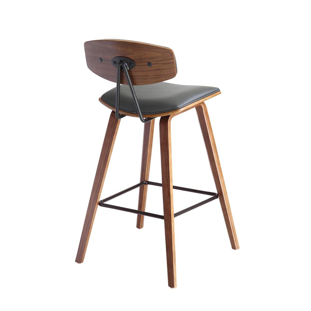 Armen Living - Fox 25.5in Counter Height Grey Faux Leather and Walnut Wood Mid-Century Modern Bar Stool - LCFOBAWAGR26 veiw 4