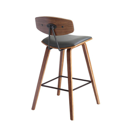 Armen Living - Fox 25.5in Counter Height Grey Faux Leather and Walnut Wood Mid-Century Modern Bar Stool - LCFOBAWAGR26 veiw 4