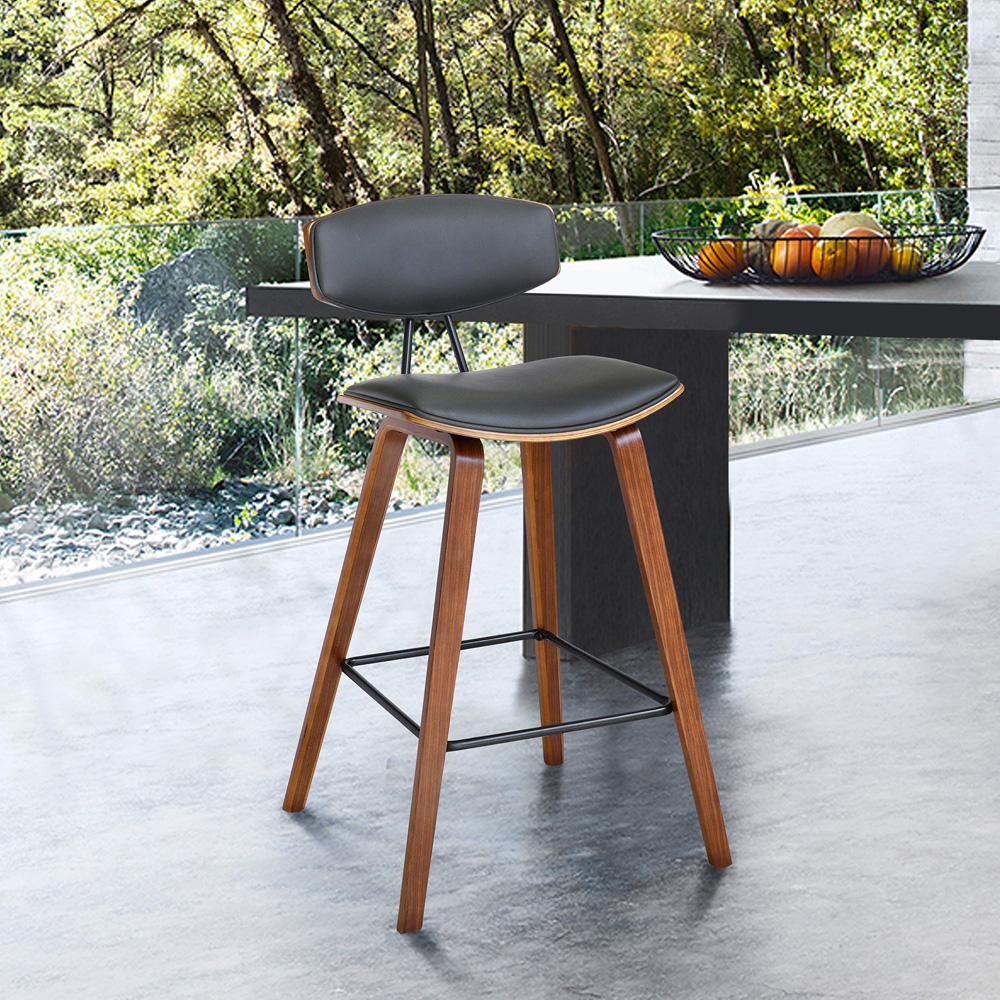 Armen Living - Fox 25.5in Counter Height Grey Faux Leather and Walnut Wood Mid-Century Modern Bar Stool - LCFOBAWAGR26 veiw 6