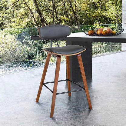 Armen Living - Fox 25.5in Counter Height Grey Faux Leather and Walnut Wood Mid-Century Modern Bar Stool - LCFOBAWAGR26 veiw 6