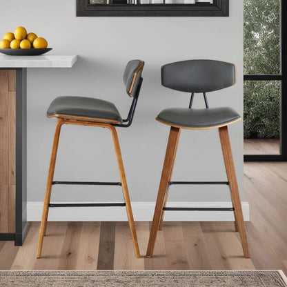Armen Living - Fox 25.5in Counter Height Grey Faux Leather and Walnut Wood Mid-Century Modern Bar Stool - LCFOBAWAGR26 view 7