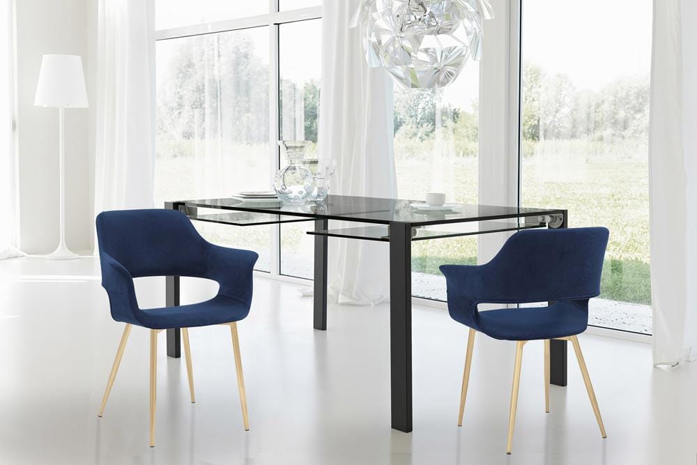 Armen Living - Gigi Blue Velvet Dining Room Chair with Gold Metal Legs (Set of 2) - LCGICHBLUE veiw 9