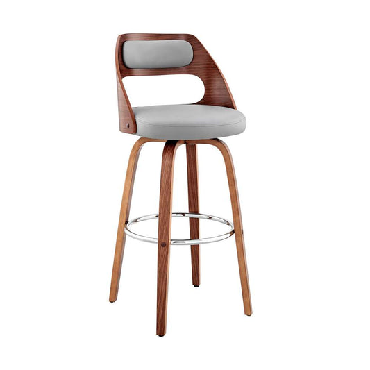 Armen Living - Julius 26in Gray Faux Leather and Walnut Wood Bar Stool - LCJUBAWAGR26 veiw 1