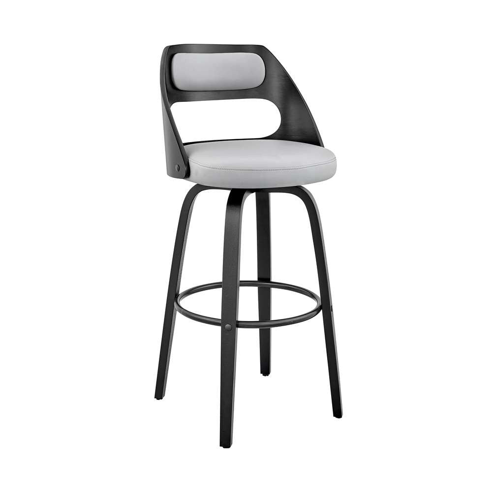 Armen Living - Julius 26in Gray Faux Leather and Black Wood Bar Stool - LCJUBABLGR26 veiw 1