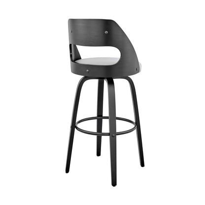 Armen Living - Julius 26in Gray Faux Leather and Black Wood Bar Stool - LCJUBABLGR26 veiw 2