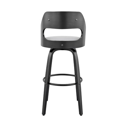 Armen Living - Julius 26in Gray Faux Leather and Black Wood Bar Stool - LCJUBABLGR26 veiw 3