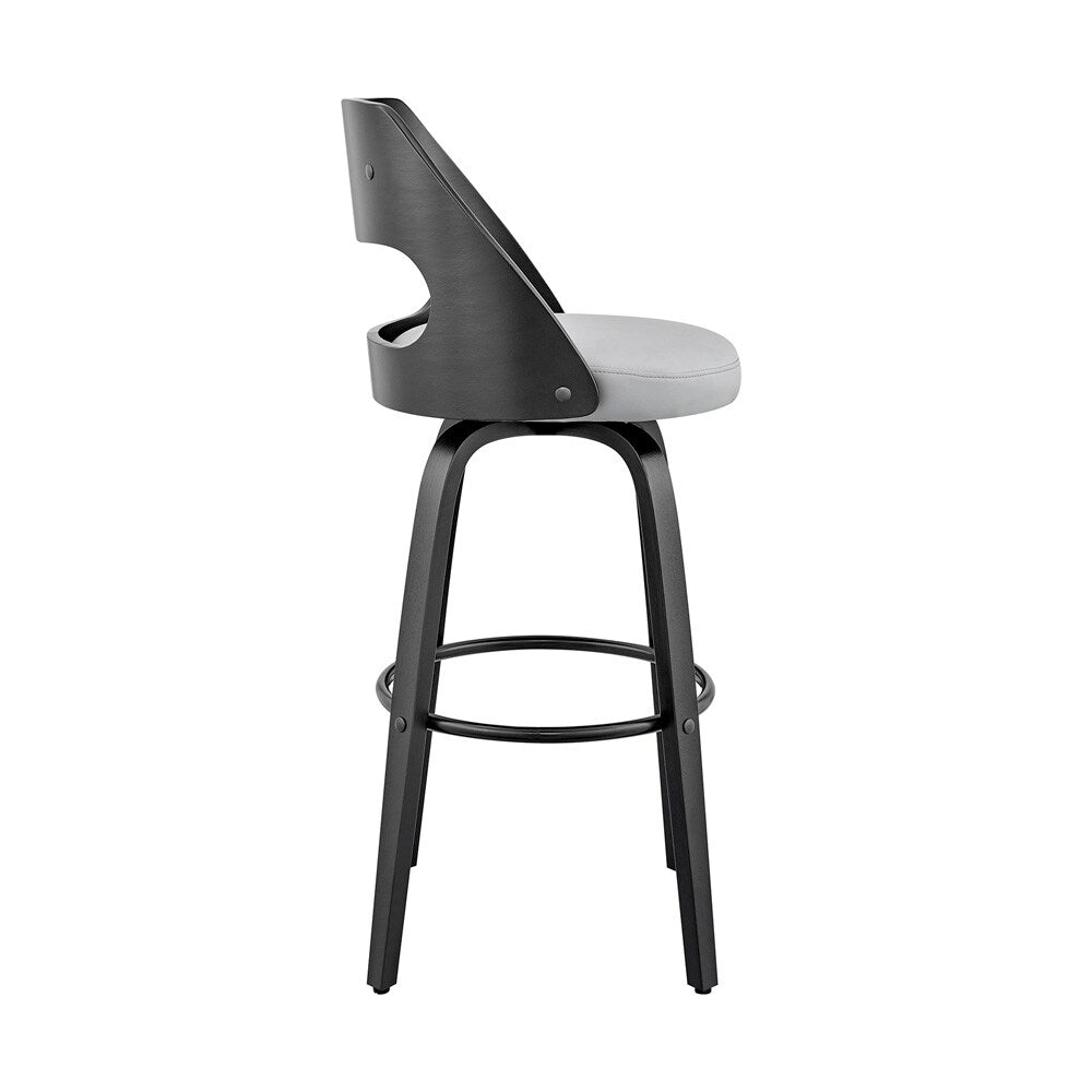 Armen Living - Julius 26in Gray Faux Leather and Black Wood Bar Stool - LCJUBABLGR26 veiw 7