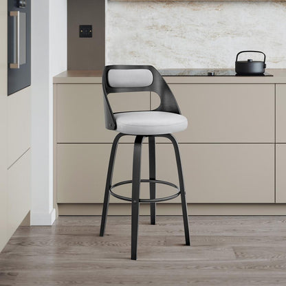 Armen Living - Julius 26in Gray Faux Leather and Black Wood Bar Stool - LCJUBABLGR26 veiw 9