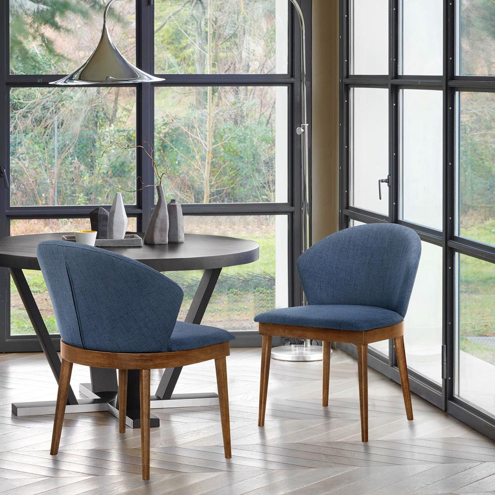 Armen Living - Juno Blue Fabric and Walnut Wood Dining Side Chairs (Set of 2) - LCJNSIWABLU veiw 7