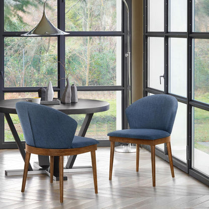 Armen Living - Juno Blue Fabric and Walnut Wood Dining Side Chairs (Set of 2) - LCJNSIWABLU veiw 7