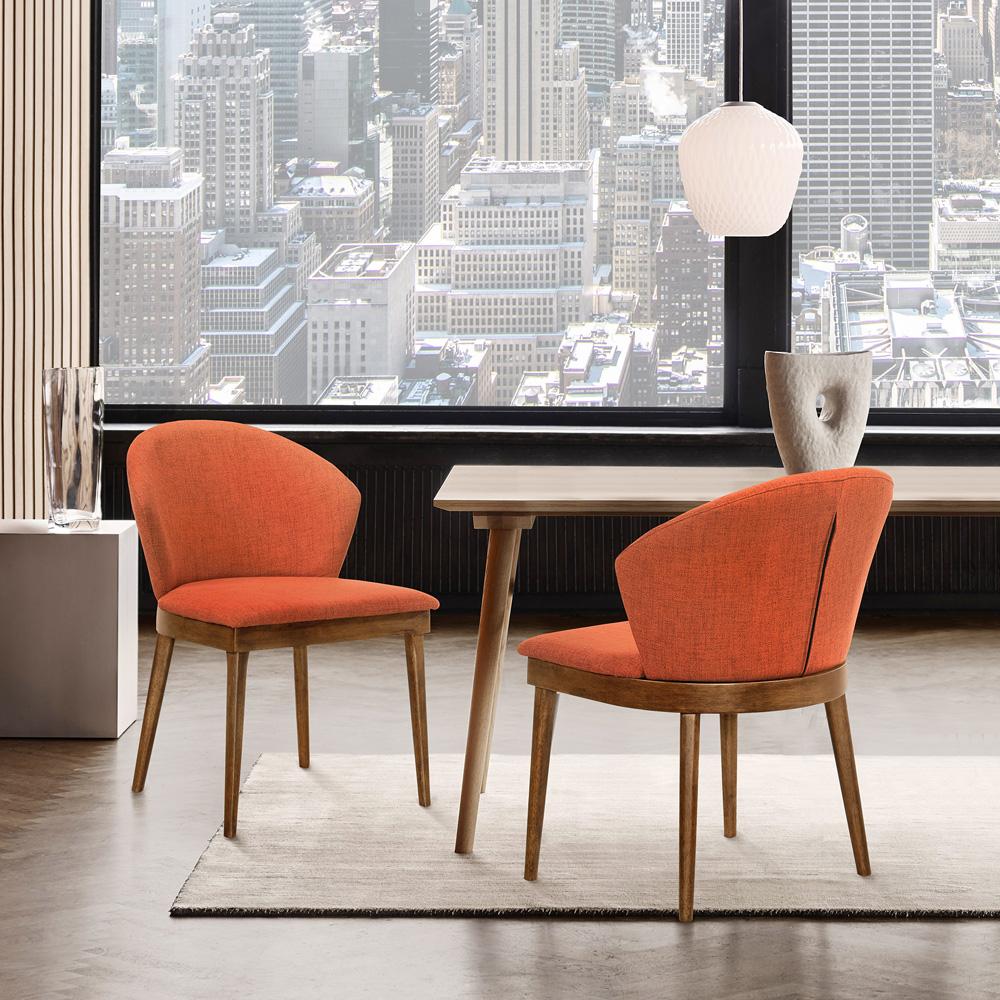 Armen Living - Juno Orange Fabric and Walnut Wood Dining Side Chairs (Set of 2) - LCJNSIWAOR veiw 7