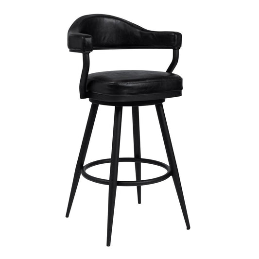 Armen Living - Justin 26in Counter Height Swivel Vintage Black Faux Leather Bar Stool with Black Metal Legs - LCJTBABLVB26 veiw 1