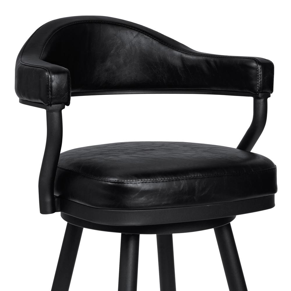 Armen Living - Justin 30in Bar Height Swivel Vintage Black Faux Leather Bar Stool with Black Metal Legs - LCJTBABLVB30 veiw 3