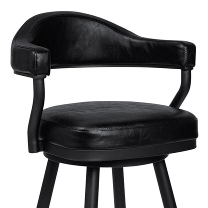 Armen Living - Justin 30in Bar Height Swivel Vintage Black Faux Leather Bar Stool with Black Metal Legs - LCJTBABLVB30 veiw 3