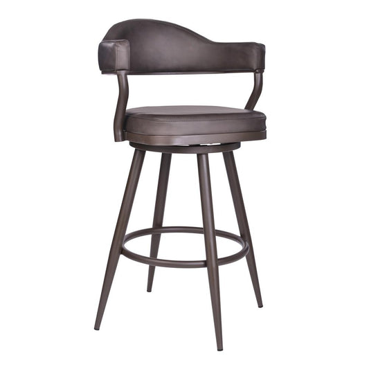 Armen Living - Justin 30in Bar Height Swivel Vintage Brown Faux Leather Bar Stool with Brown Metal Legs - LCJTBABRBR30 veiw 1