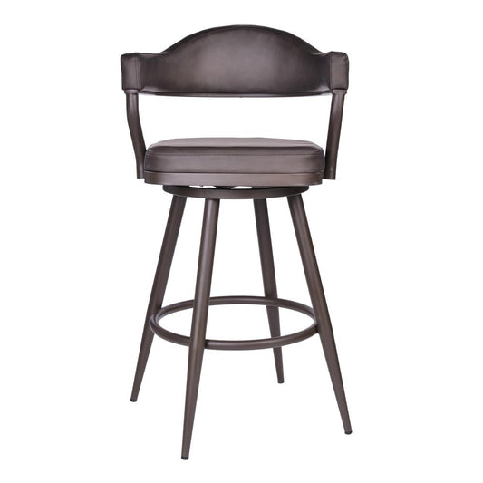 Armen Living - Justin 30in Bar Height Swivel Vintage Brown Faux Leather Bar Stool with Brown Metal Legs - LCJTBABRBR30 veiw 2